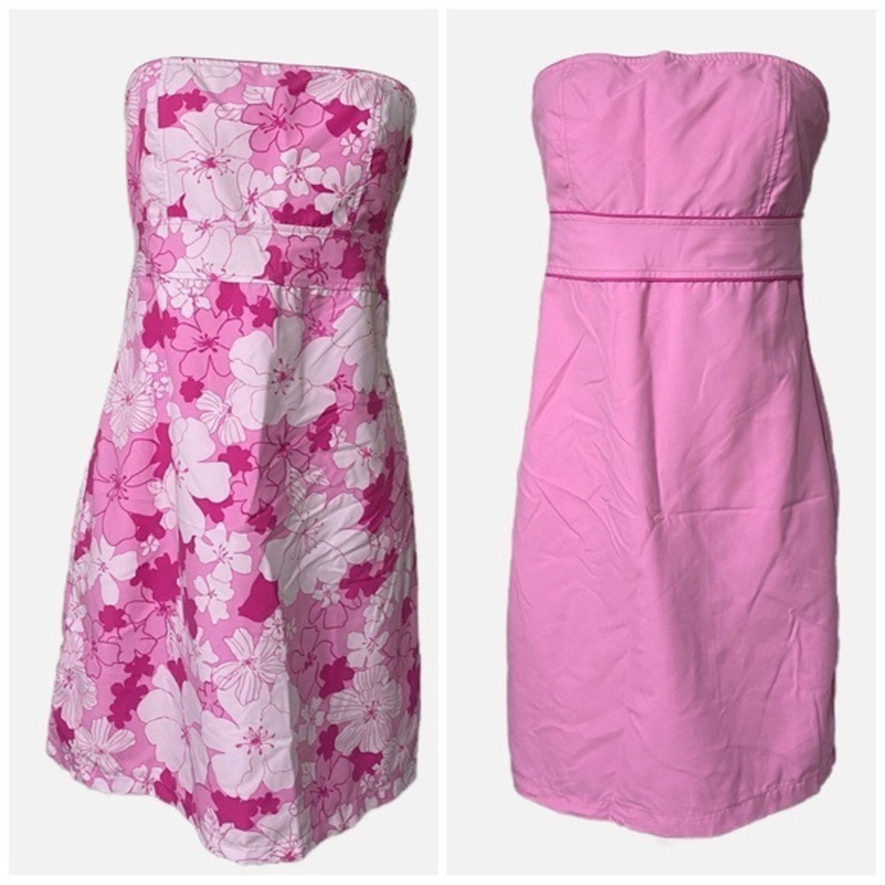 Vintage‎ Reversible Strapless Y2K Pink Mini Dress With Floral Print